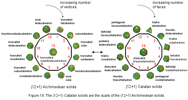 (12+1) Catalan solids are dual to (12+1) Archimedean solids