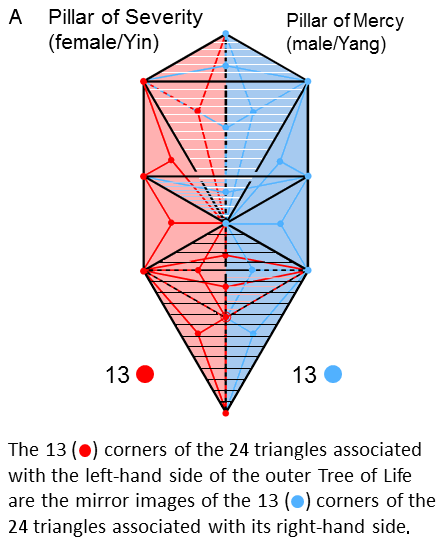 13 corners associated with Type A triangles in each half of outer Tree of Life