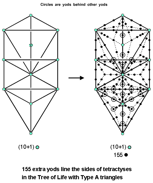 155 extra yods line tetractyses in Tree of Life