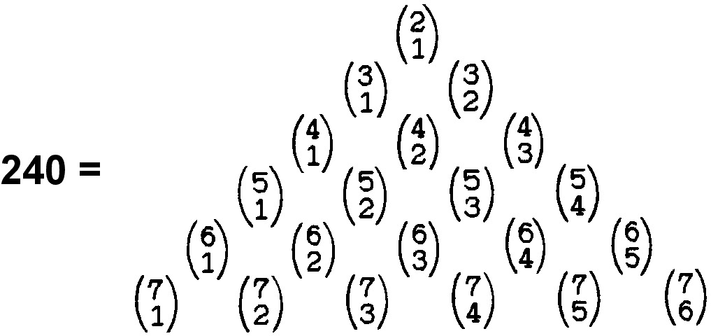 First 21 binary coefficients other than 1 sum to 240