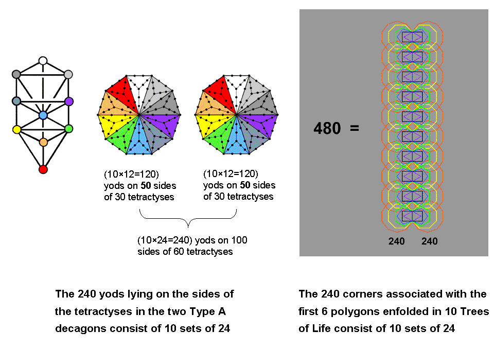 240 embodied in two Type A decagons and in 1st 6 polygons enfolded in 10-tree