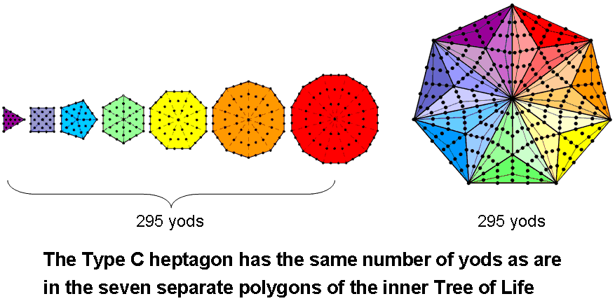 295 yods in 7 separate Type A polygons and in Type C heptagon