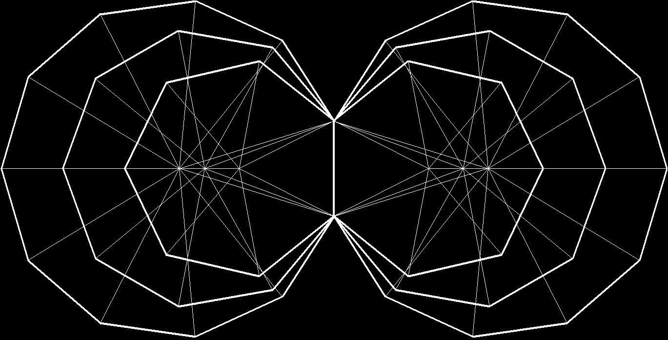 50 corners of 54 sectors of (3+3) enfolded, absent polygons