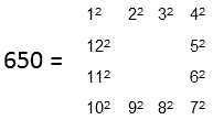 650 as sum of first 12 squares