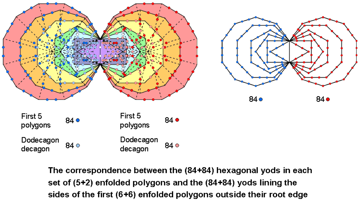 (84+84) hexagonal yods in (5+2) polygons