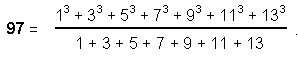 97 expressed in terms of odd integers up to 13