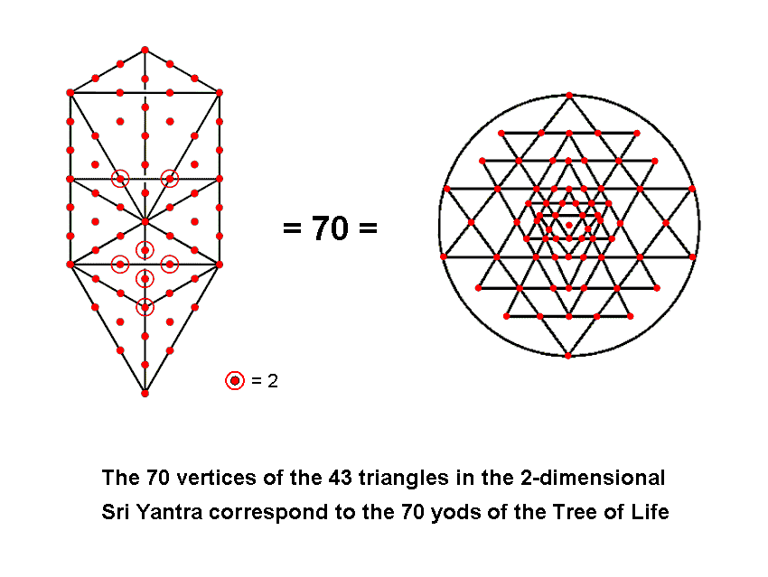 Correspondence between outer Tree of Life & 2-d Sri Yantra