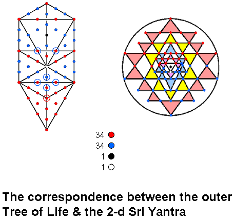 Correspondence between outer Tree of Life & 2-d Sri Yantra