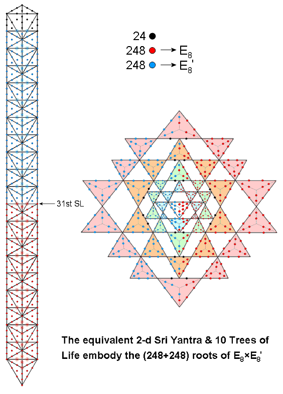 Correspondence between 10 Trees of Life and 2-d Sri Yantra