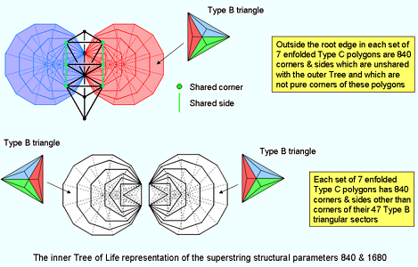 Inner Tree of Life representation of superstring structural parameters 840 & 1680