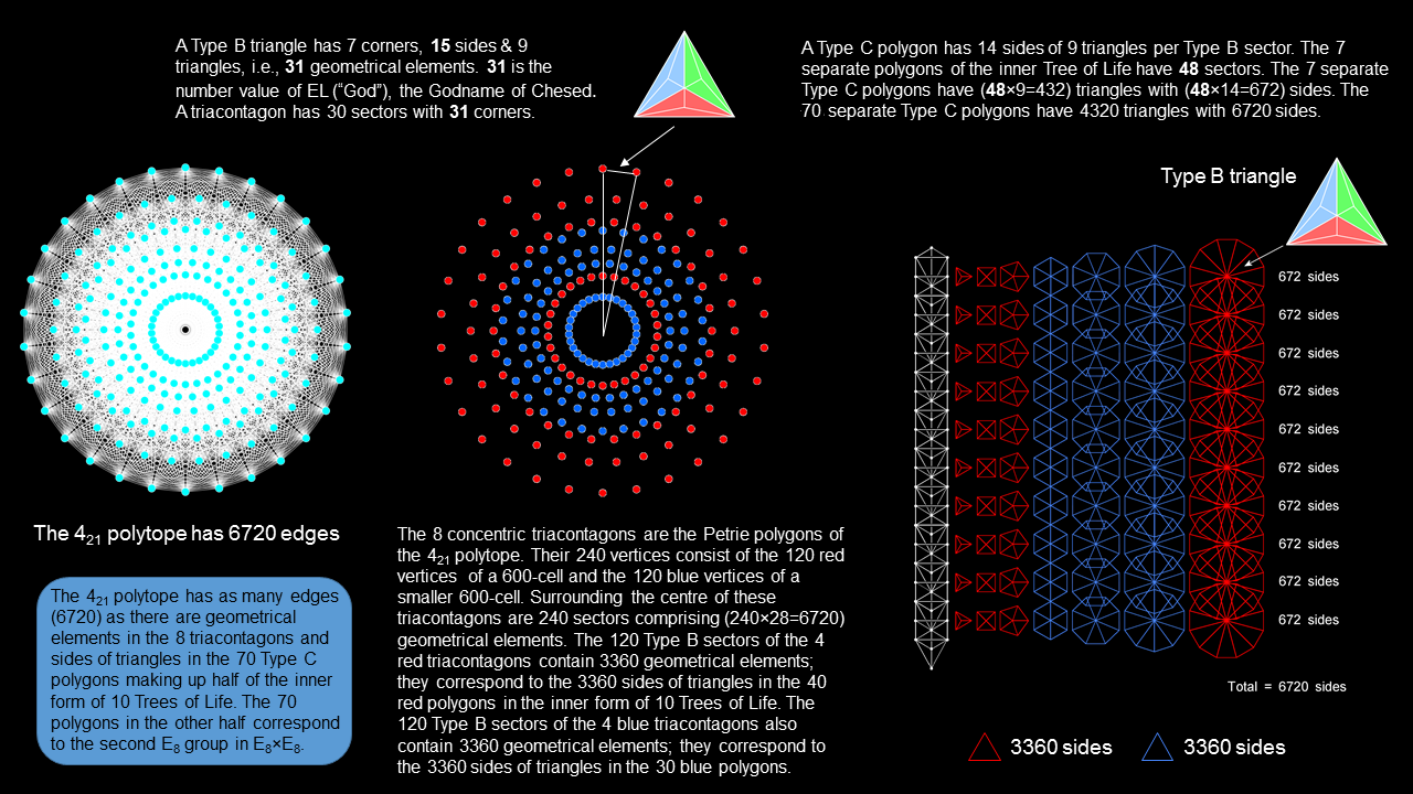 The geometrical composition of the 8 Type C triacontagons matches the sides of triangles in the 70 Type C polygons